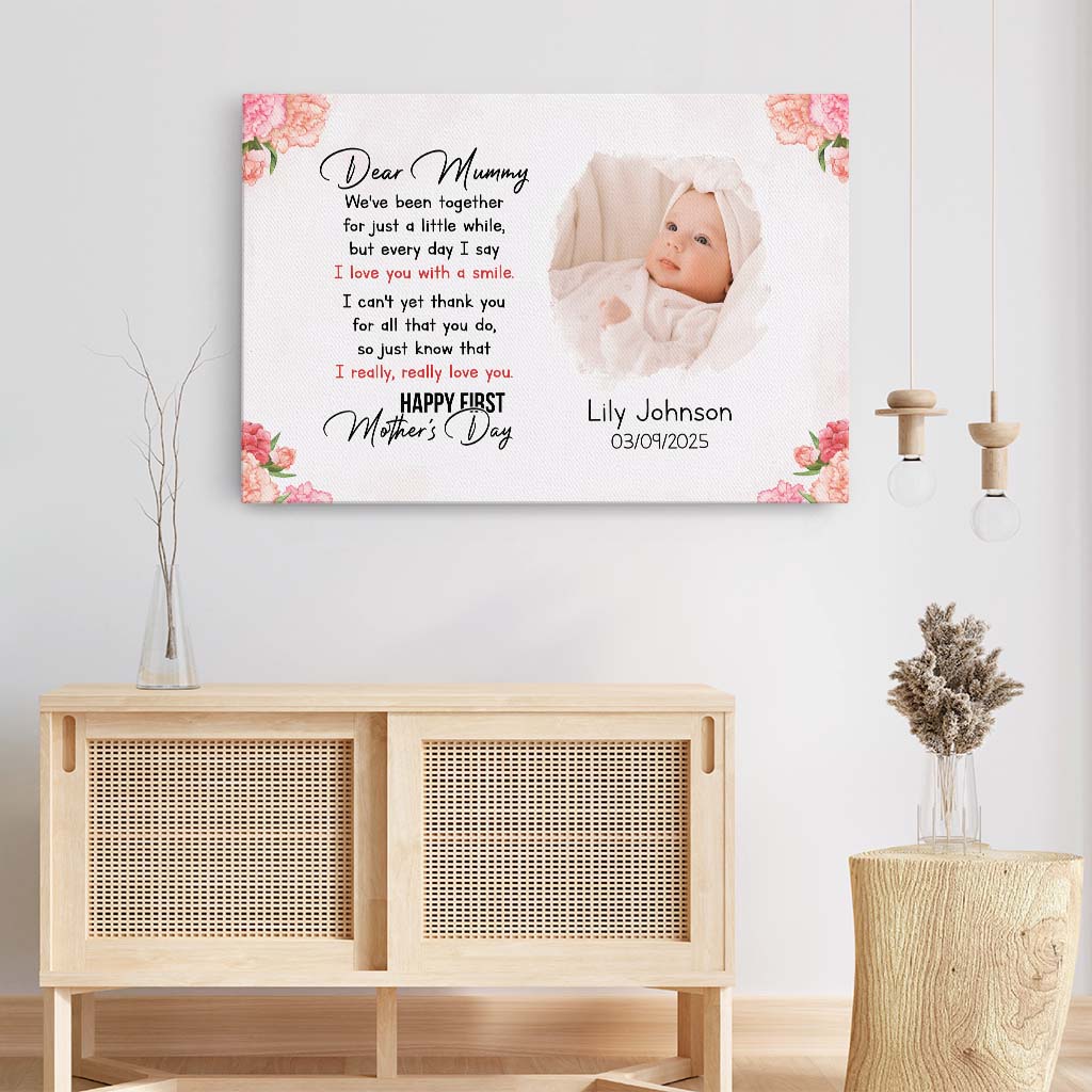 Dear Mummy Happy First Mother's Day Poster, Personalized Baby Photo Wall Art, Sweet Keepsake Gift for New Mom