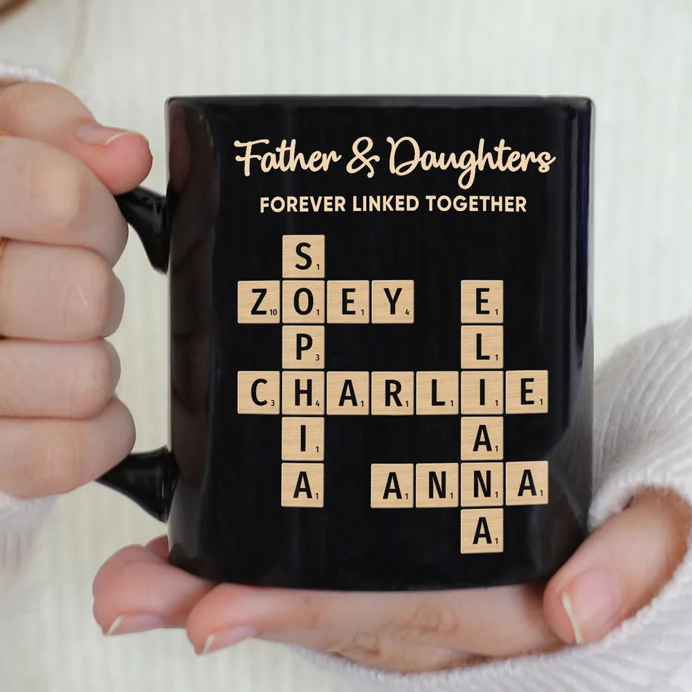 Personalized Scrabble-Style Full Color Mug – Interlocking Names, Creative Day Gift for dad