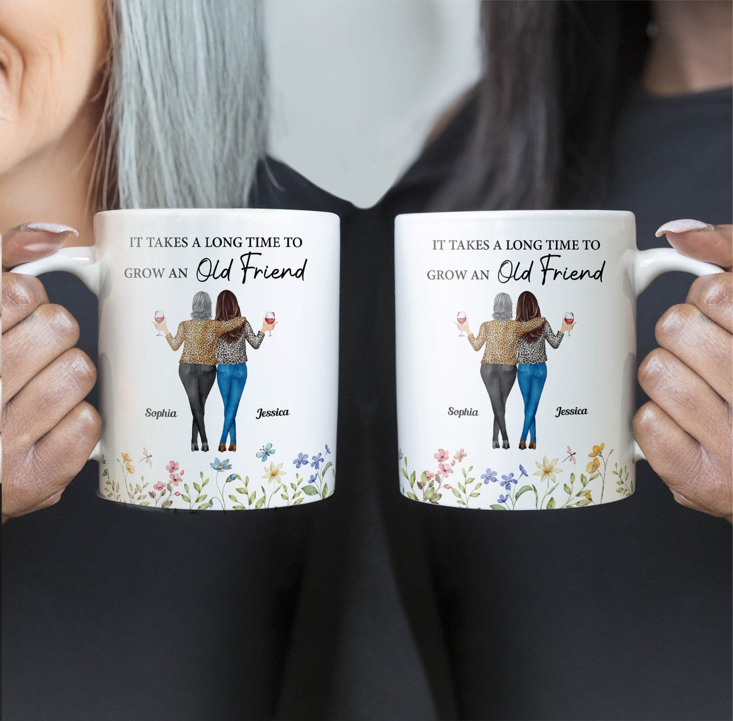 Enduring Friendship - Custom "It Takes a Long Time to Grow an Old Friend" White Ceramic Mug, Heartwarming Gift for Friends or Sisters