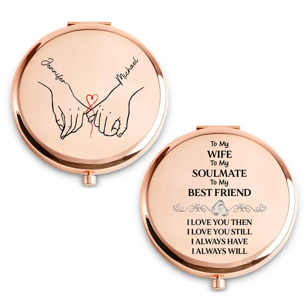 Personalized Metal Compact Mirror for Wife - Soulmate Best Friend Love Quote, Unique Romantic Gift