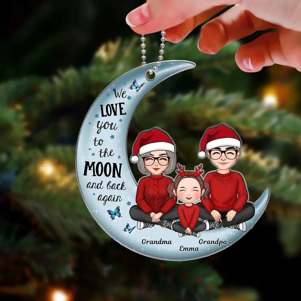 Moon-Shaped Family Acrylic Ornament – Heartwarming Christmas Decor, Perfect Gift for Grandparents