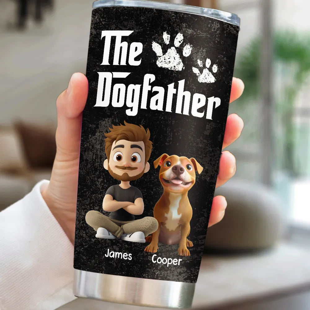 “The Dogfather” Insulated Travel Tumbler – Personalized Father’s Day Gift for Dog Dads