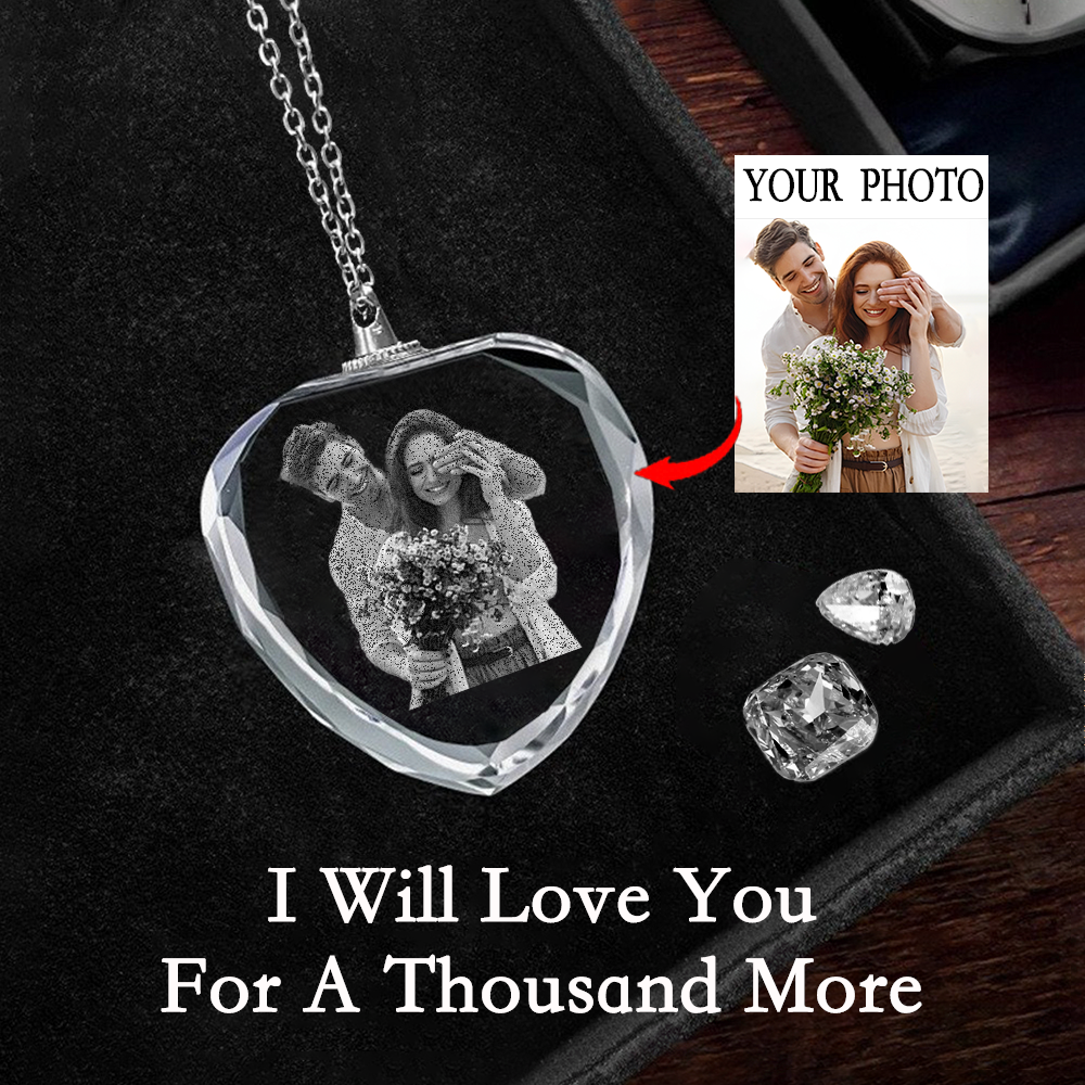 Romantic Valentine's Day Couple Gift - Personalized Photo Engraved Crystal Necklace