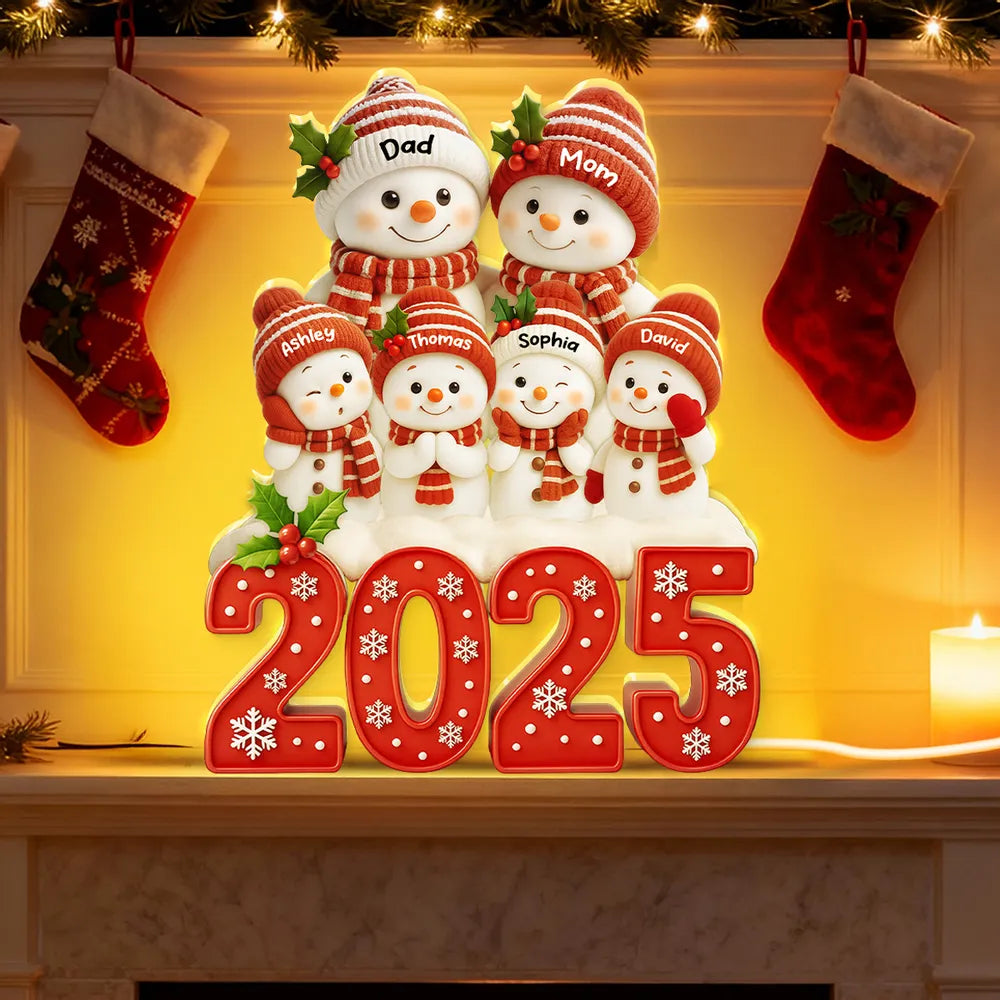 Acrylic Light Box with Festive Snowman Family, Soft Light for Mantel or Bedroom, Heartwarming Holiday Keepsake & Creative Gift
