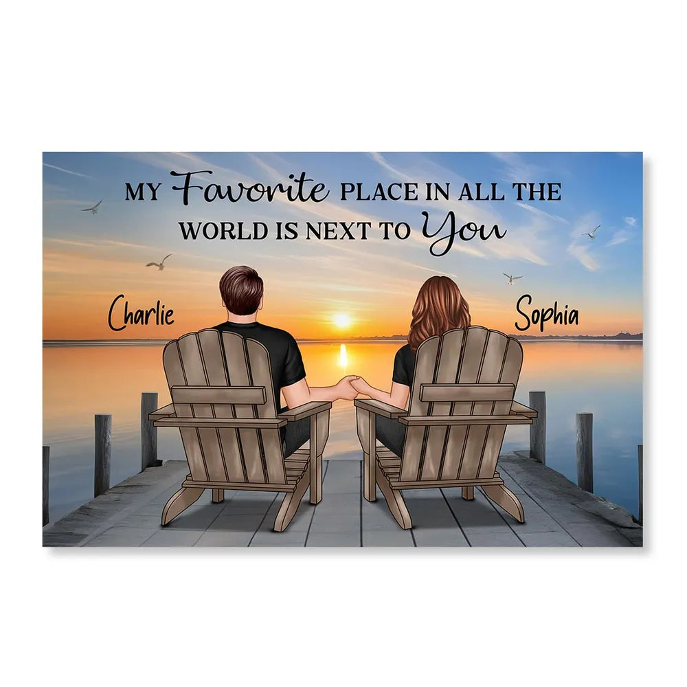 Couple with Pets on the Beach, Poster, Canvas, Keychain, Plaque, and Ornament, Perfect Gift for Her and Dog Loves