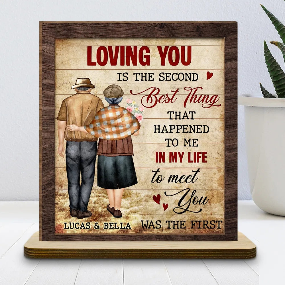 Personalized 2-Layer Wooden Plaque With Vintage Couple Walking Back View Sweet Love Quote, Unique Gift For Wife Or Husband
