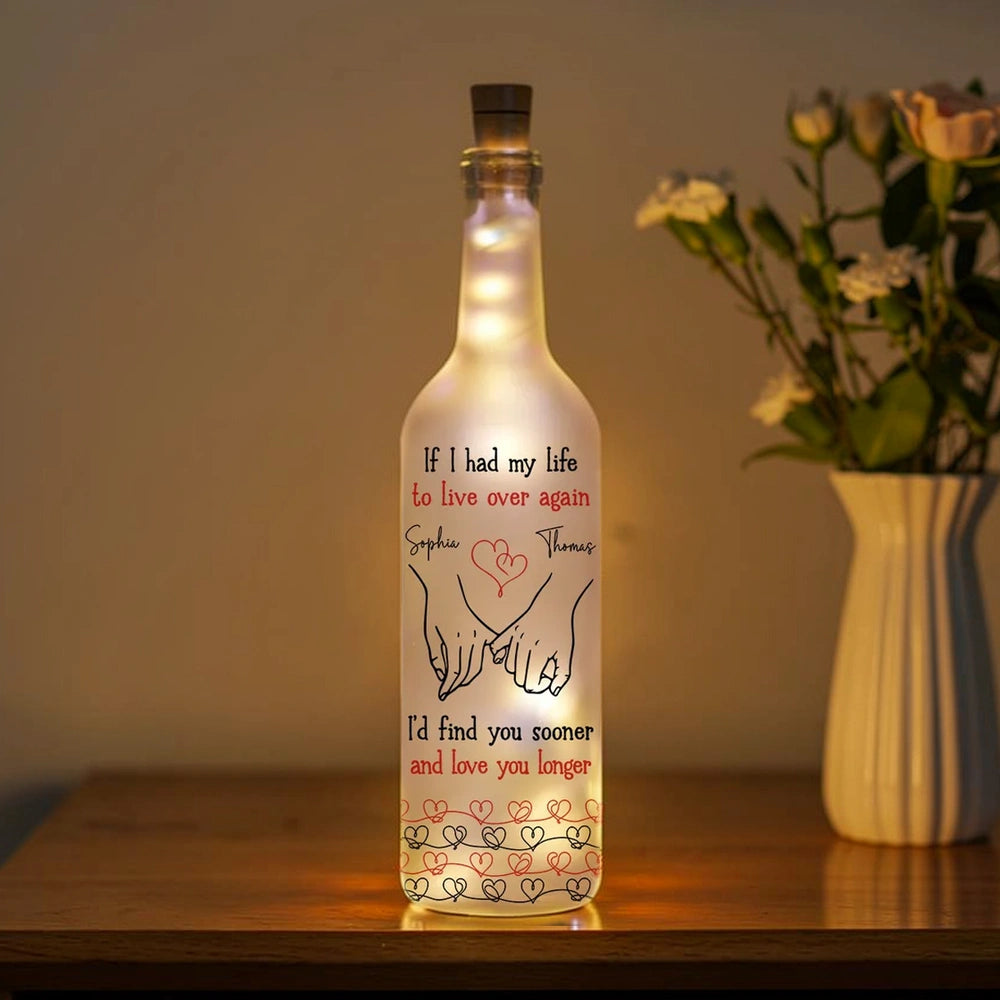 Personalized Bottle Lamp with Holding Hands Love Quote, Warm Glow Bedroom Decor, Unique Romantic Gift for Couple