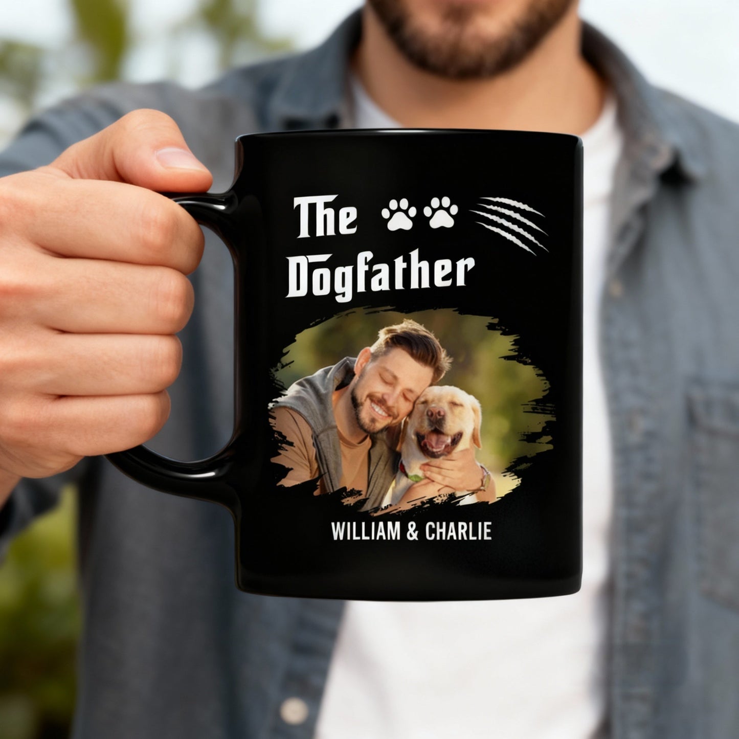 Custom Full Color Mug with Dog Dad Photo Fun Dogfather Coffee Cup Unique Gift for Him from the Pup