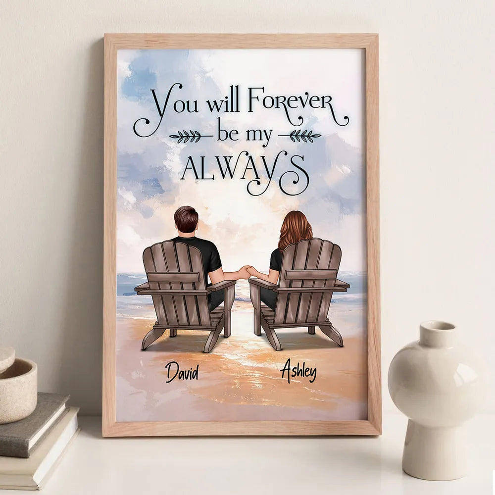 You & Me Forever Couple Poster, Personalized Beach Sunset Wall Decor, Sweet Romantic Gift for Couple