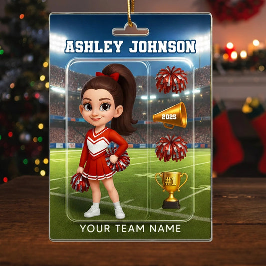 Cheerleader Acrylic Ornament, Custom Team Spirit Stadium Design, Festive Tree Decor, Unique Gift for Daughter or Sports Fan