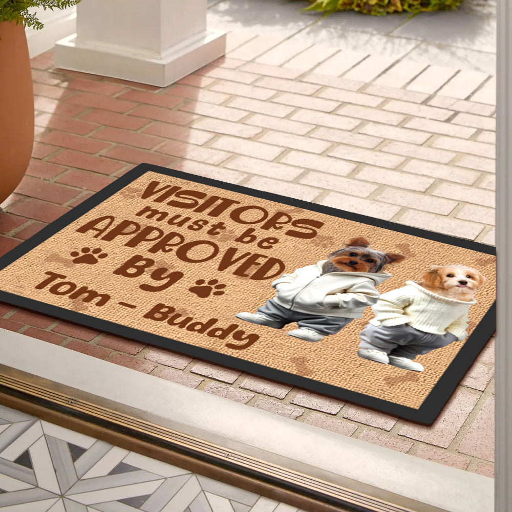 Personalized Dog Doormat – Visitors Must Be Approved By These Pet, Customizable Pet Welcome Mat, Perfect Gift for Dog Lovers, Home Decor for Pet Families