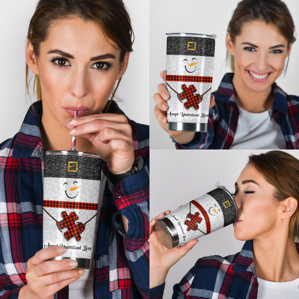 Accept Understand Love - Autism Awareness Tumbler With Faux Glitter Print 0622