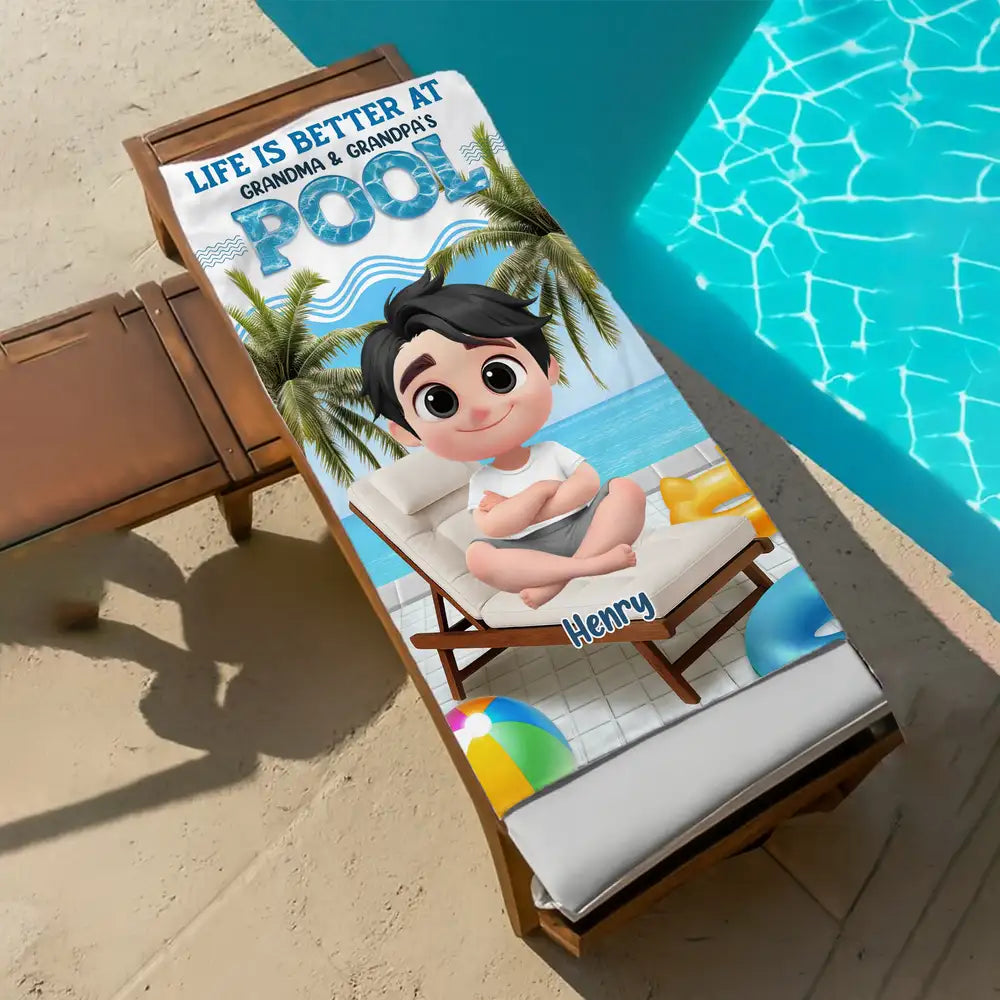 Custom Beach Towel for Grandchildren – Poolside Lounge Design, Gift from Grandma & Grandpa