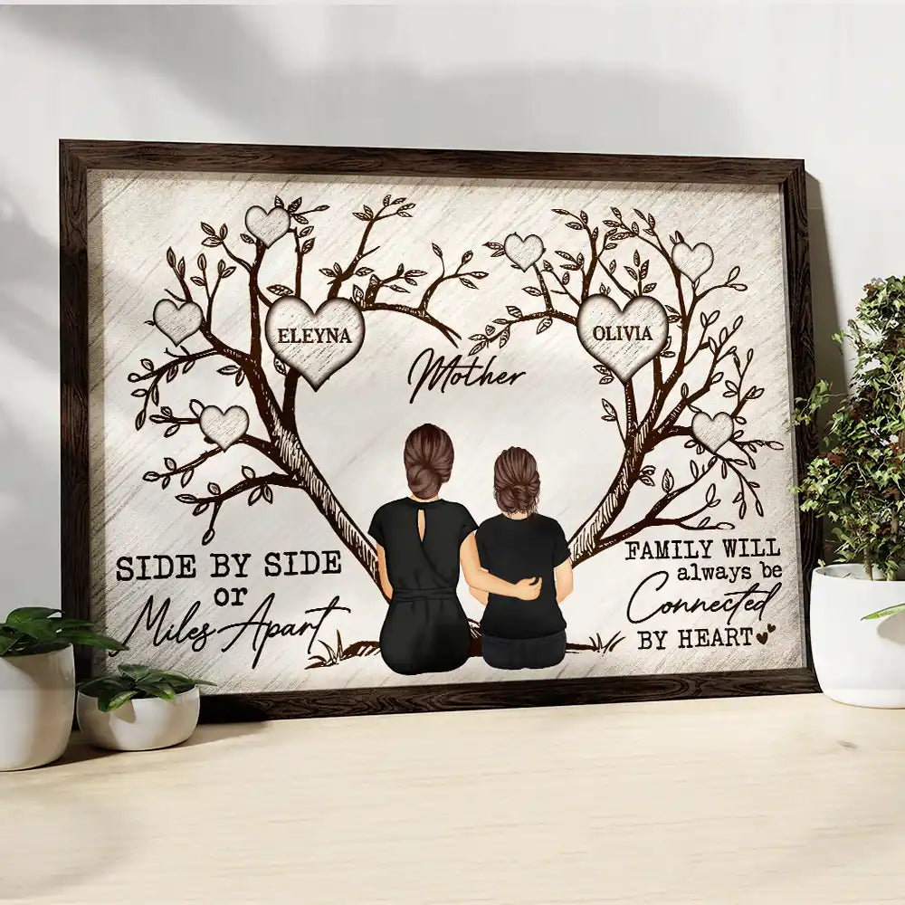 Grandma Mom Family Will Always Be Connected By Heart - Personalized Family Tree Poster, Perfect Gift for Mothers, Available as Poster, Plaque, Ornament, Keychain, and Pillow