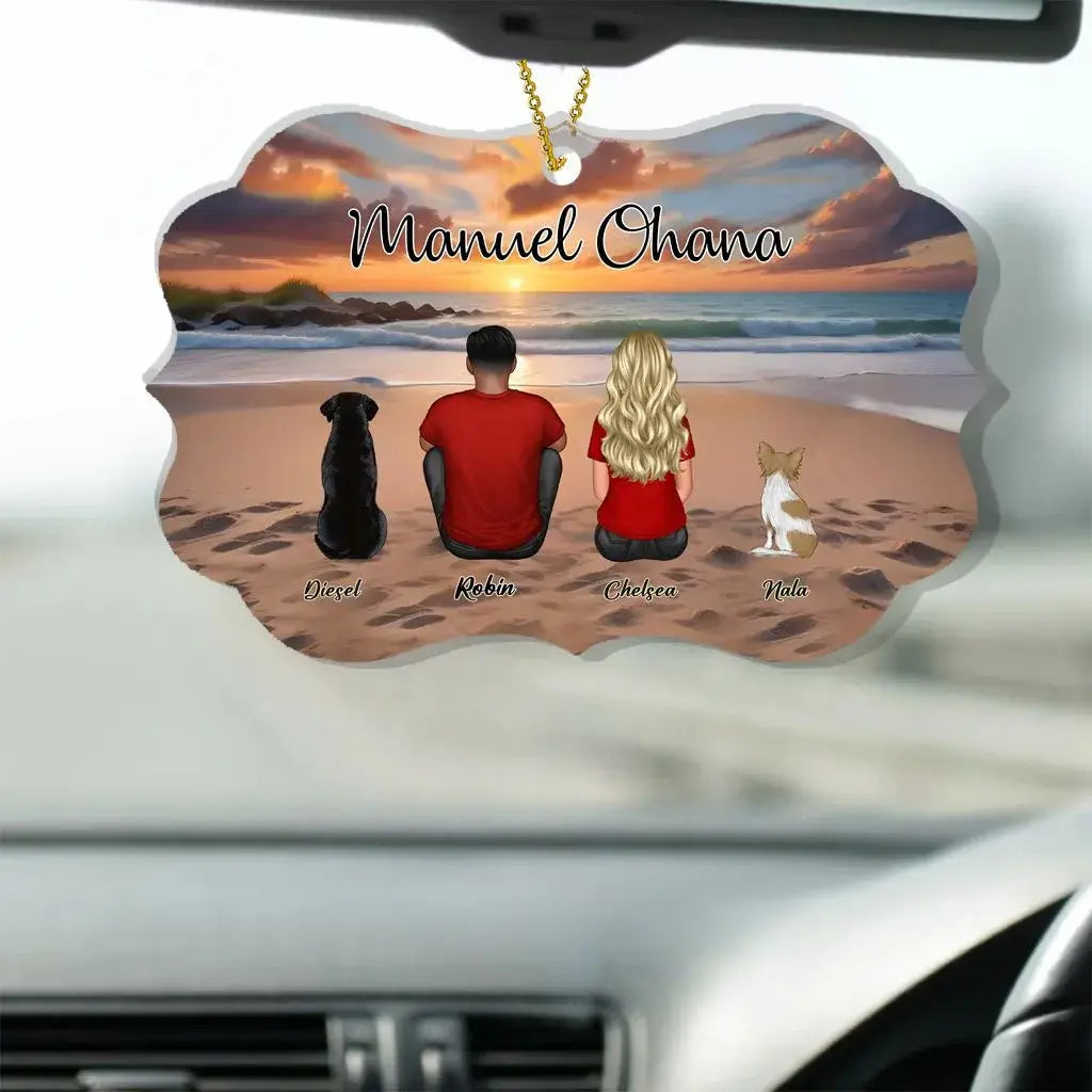 Beach Landscape Family Sitting Back View - Personalized  Pillow or Keychain or Poster or Plaque or Car Hanger or Wallet or Wallet Card or Cap or Cup - Ideal Gift for Loved Ones