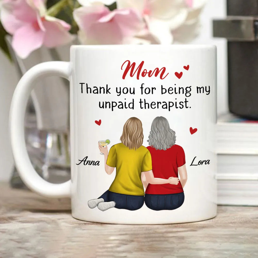 Ceramic Mug for Mom Funny Gratitude Quote With Two Women Hugging Back View Personalized Unique Mother's Day Gift