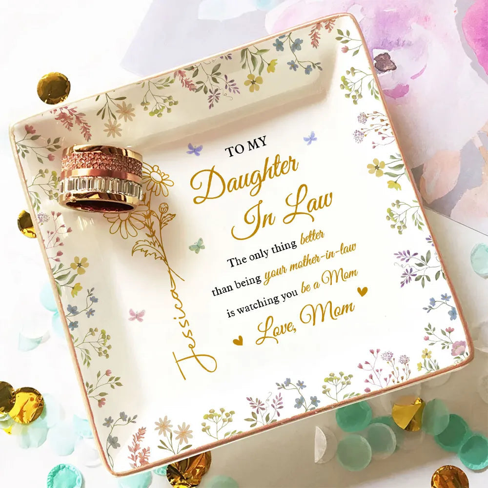 Jewelry Dish for Daughter With Heartfelt Mom Quote and Soft Floral Design, A Sweet Daily Ring Tray Gift