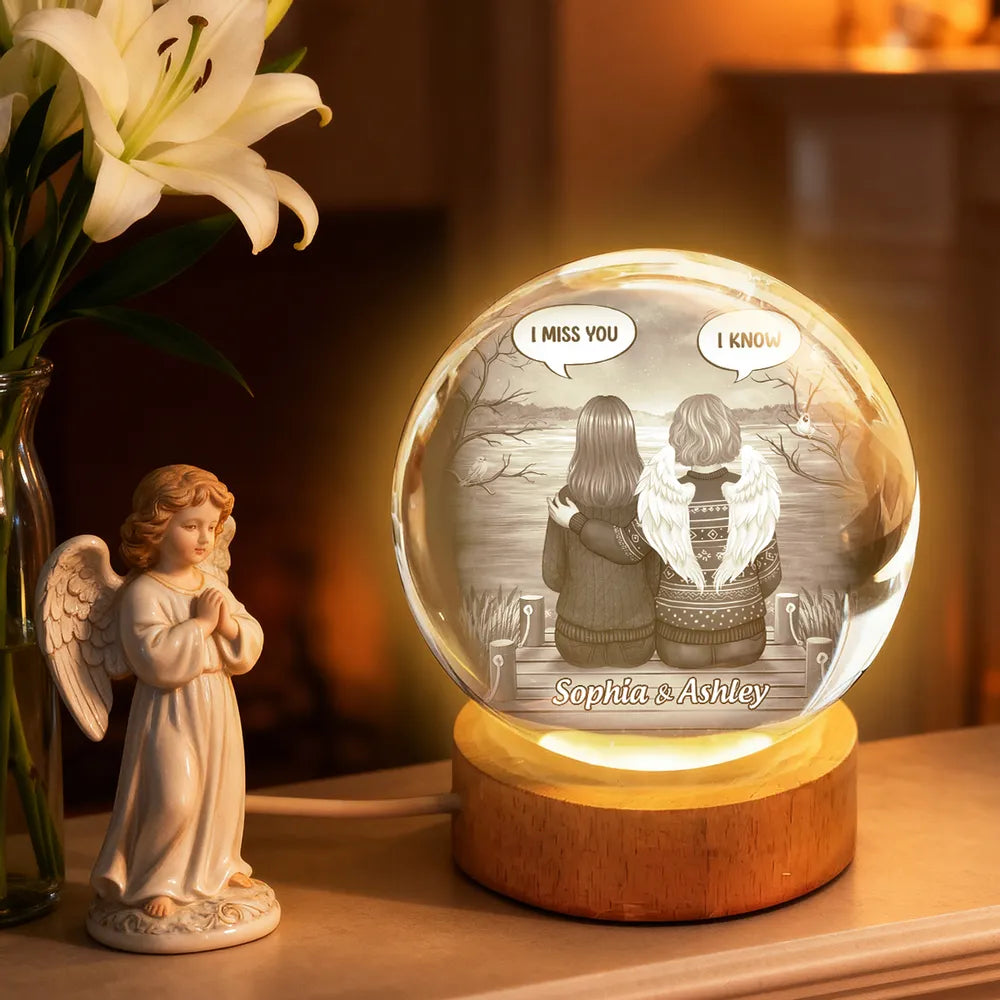 Personalized Globe Lamp with I Miss You I Know Back View Scene, Unique Memorial Sympathy Gift for Family