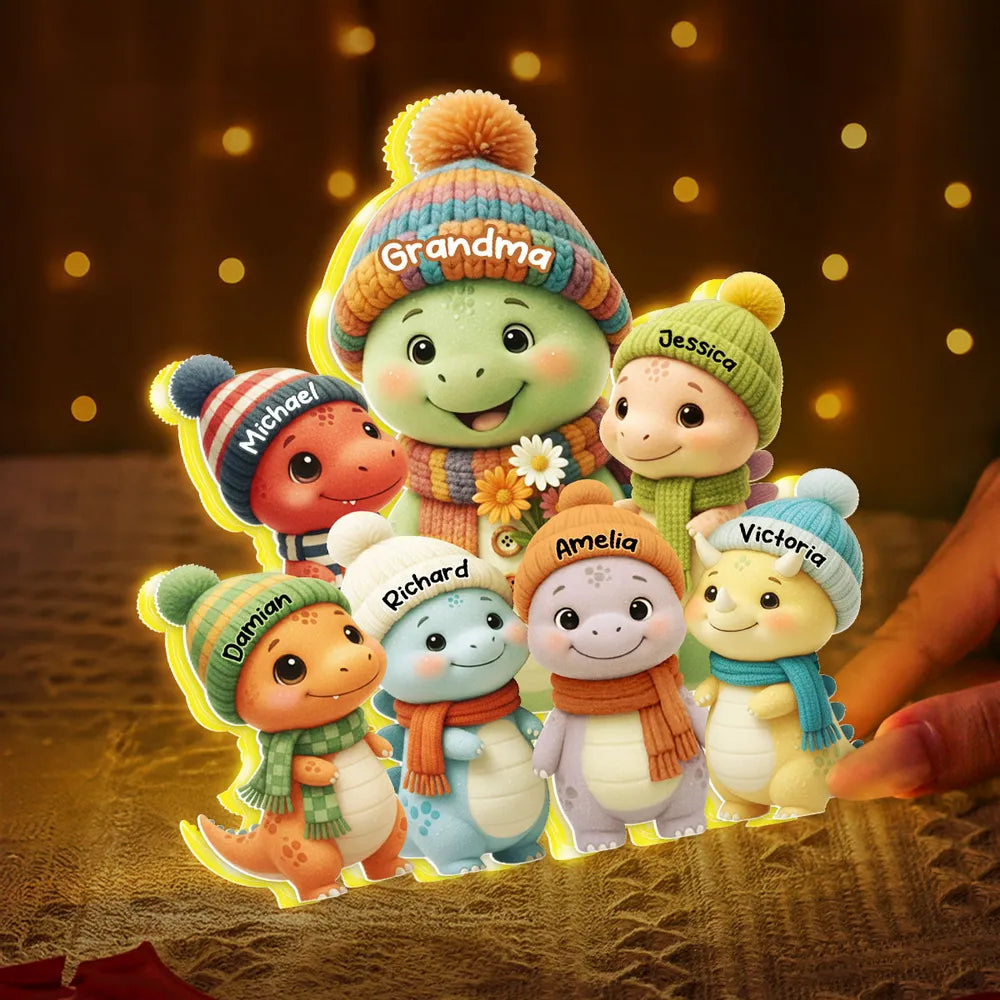 Dinosaur Family Acrylic Light Box – Cozy Holiday Lamp, Perfect Gift for Grandma