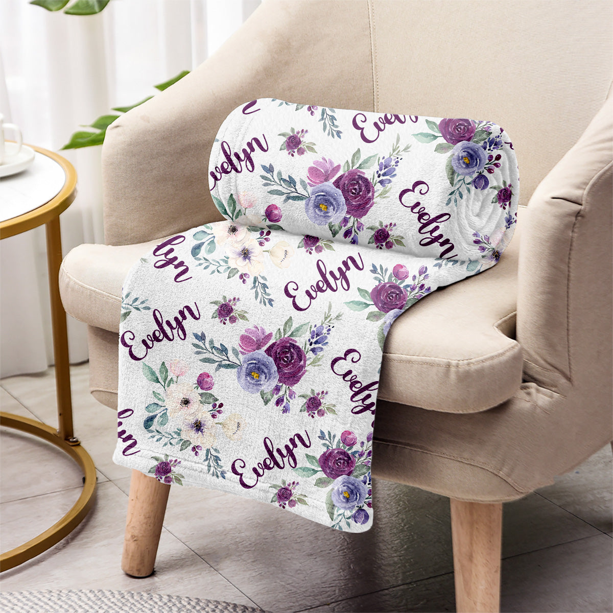Custom Name Purple Flowers - Personalized granddaughter Blanket