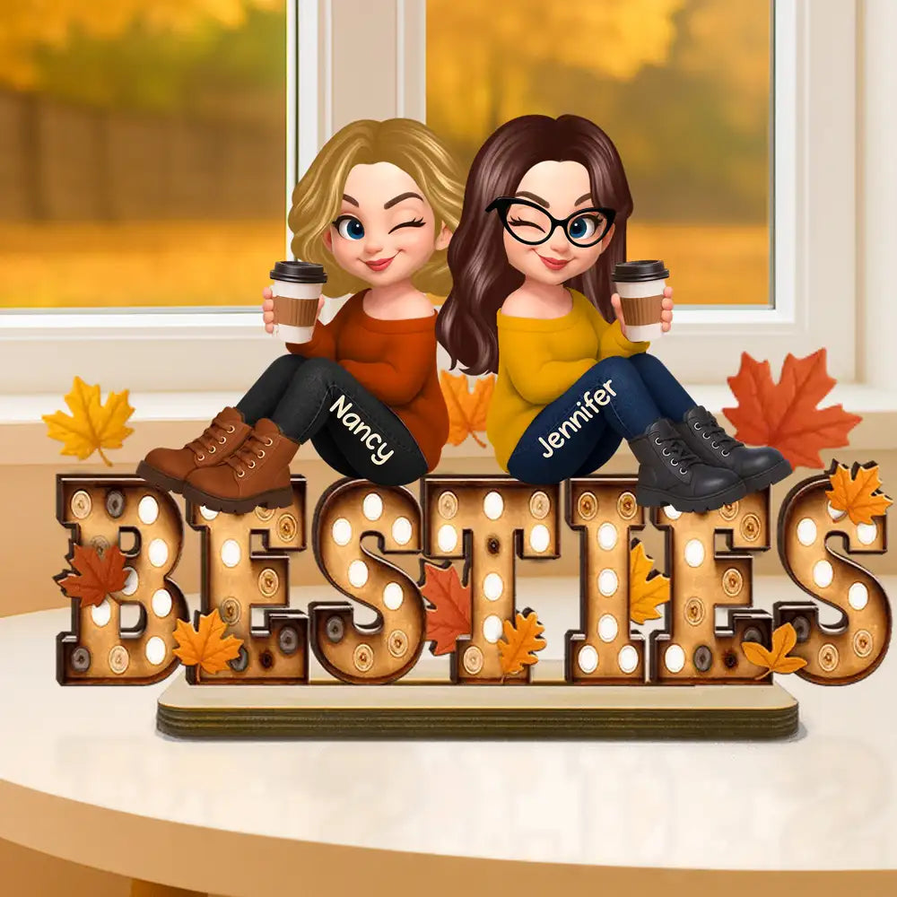 Personalized Wooden Plaque for Sisters, Autumn Theme, Perfect Gift for Best Friends