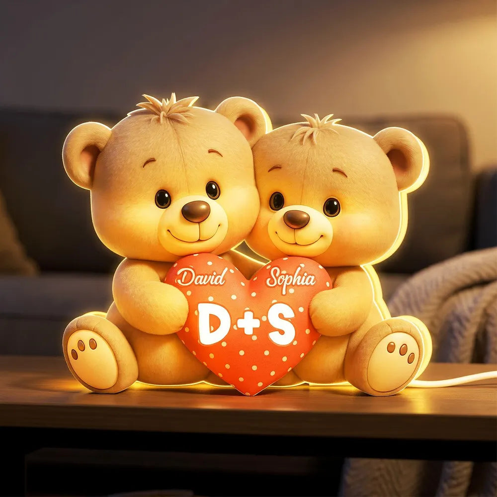 Personalized Bear Couple Acrylic Car Hanger Rearview Mirror Decor, Cute Heart Design, Unique Gift for Couples