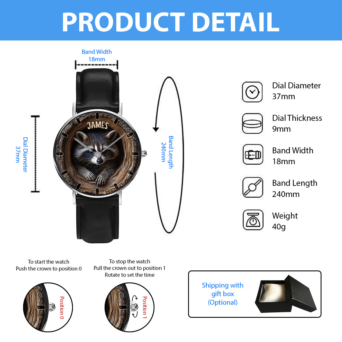 Adorable Raccoon - Personalized Raccoon Hand Watch