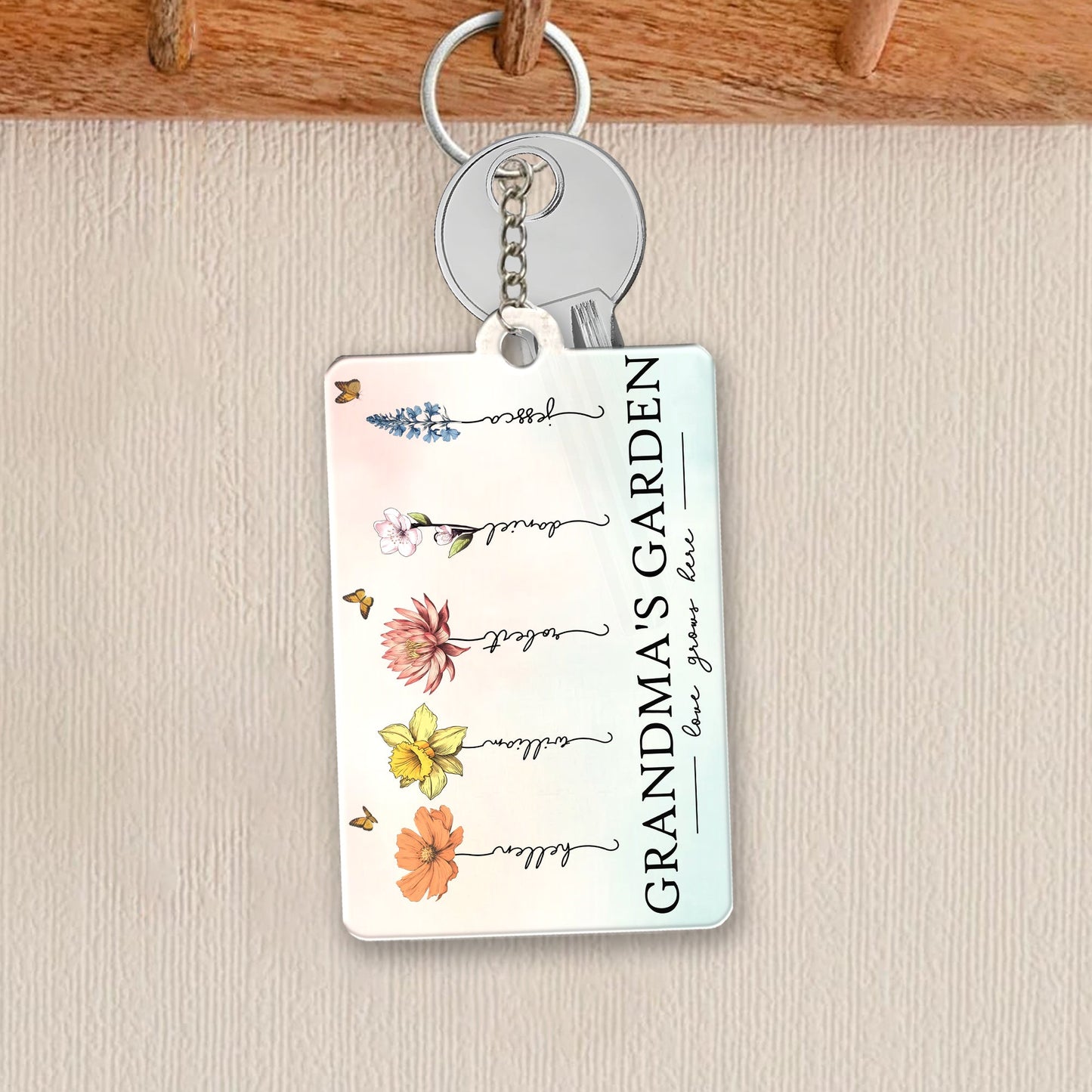 Grandma's Garden Love Grows Here Beautiful Birth Month Flower Gift For Grandma Mom Personalized Keychain, Poster, Plaque, Wallet Card, Car Hanger