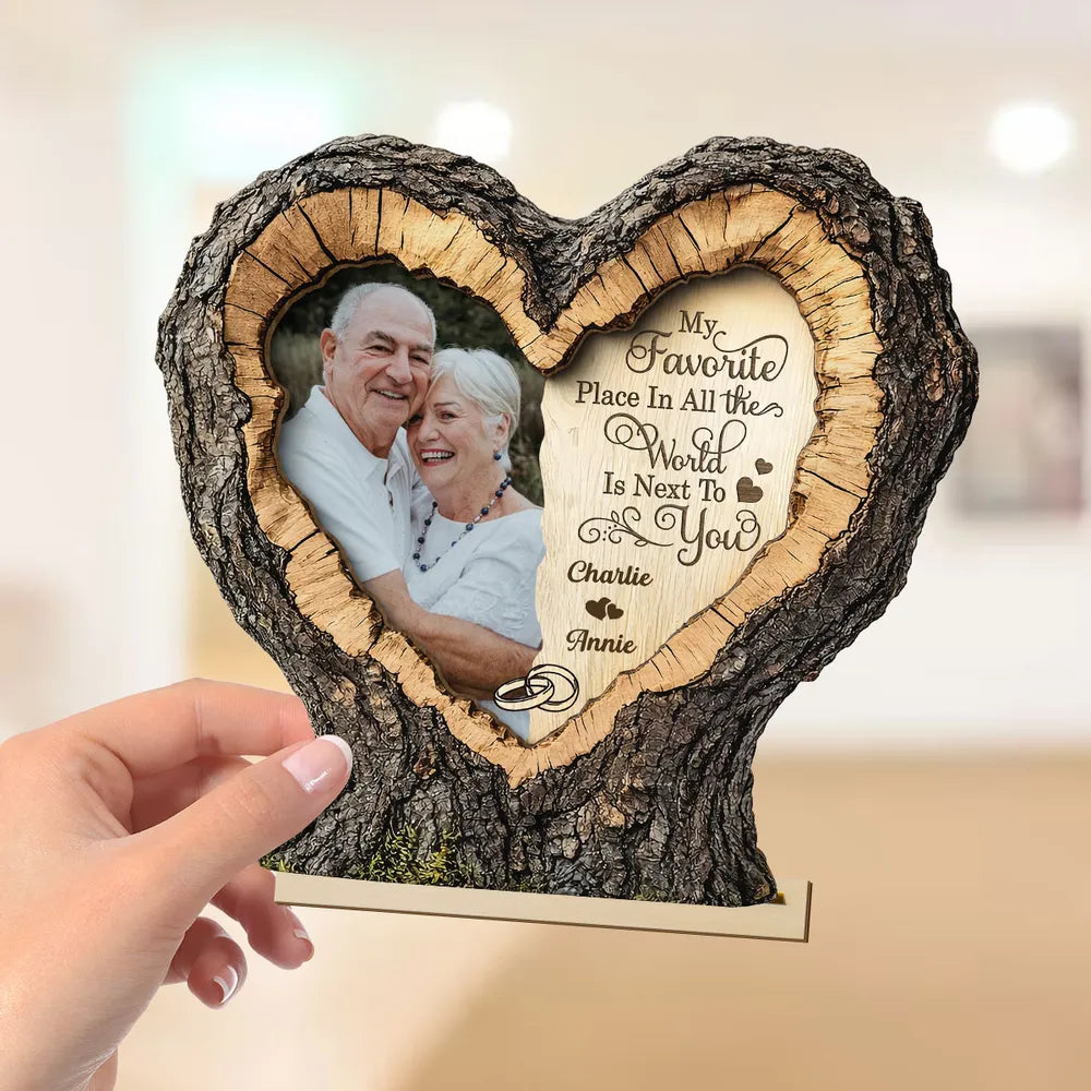 Personalized 2-Layer Wooden Plaque With Couple Photo and Heart Quote, Romantic Living Room Display, Unique Gift