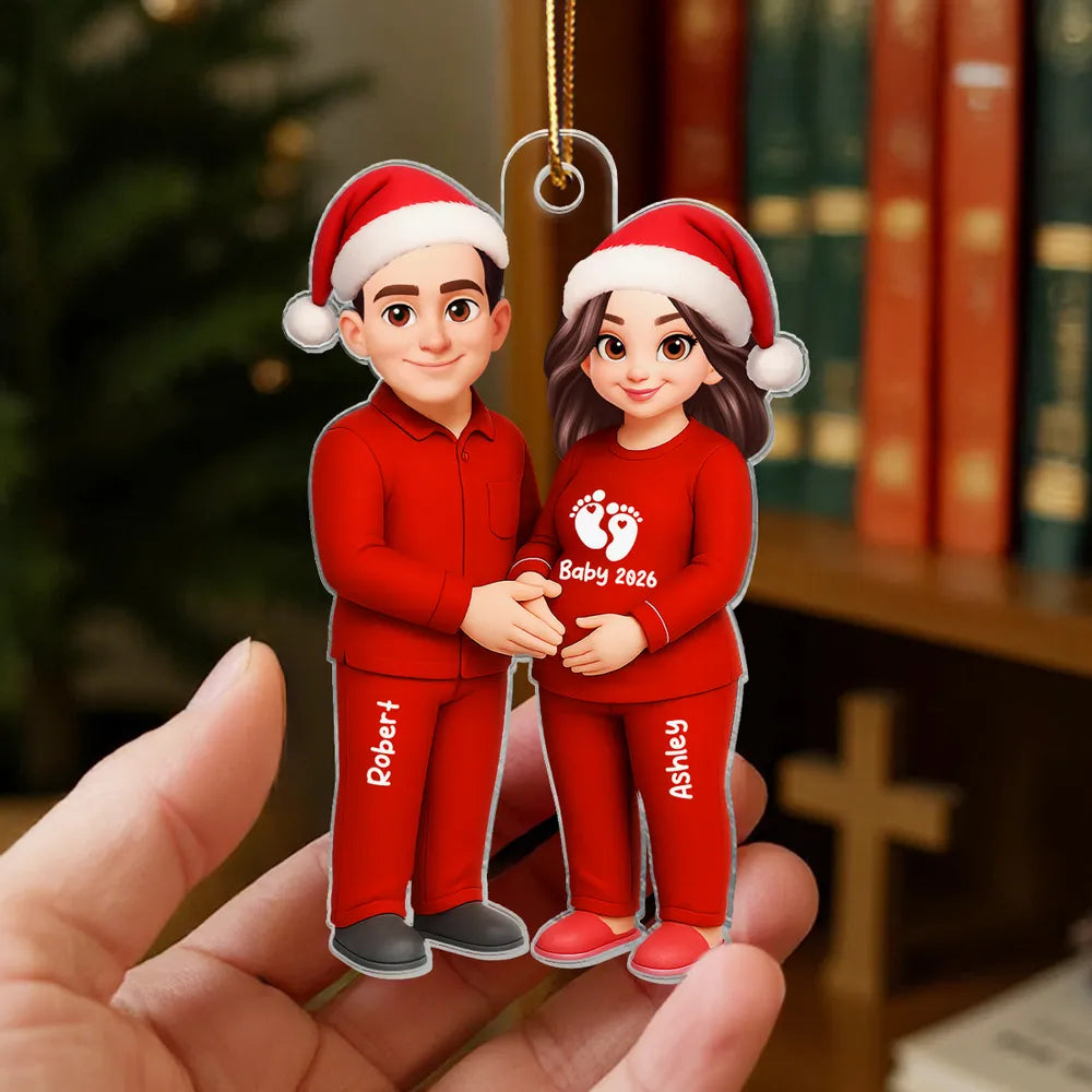 🎉 Ultimate Baby Reveal/Christmas Gift! Personalized Expecting Parents Ornament & Keychain | Custom Names, Skin/Hair Colors