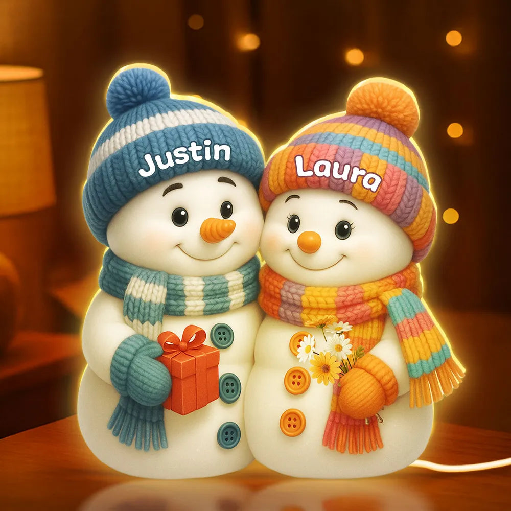 Snowman Couple Acrylic Light Box – Cozy Winter Glow, Perfect Gift for Lovers & Christmas Décor
