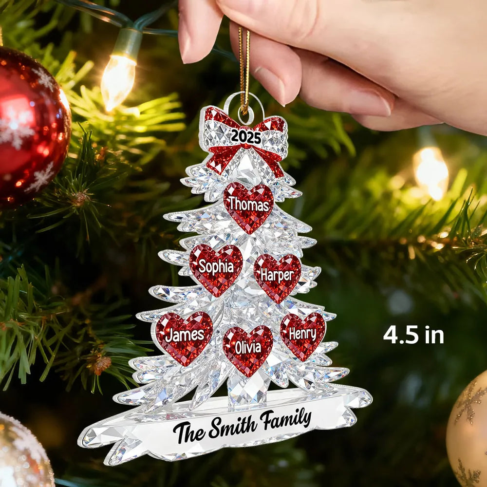 Personalized Acrylic Ornament Crystal Tree With Heart Names, Sparkly Family Keepsake Decor, Unique Gift