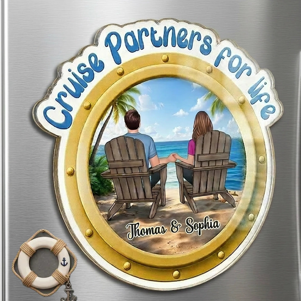 Personalized Cruise Partners for Life Acrylic Fridge Magnet, Beach Couple Holding Hands, Unique Gift for Husband or Wife
