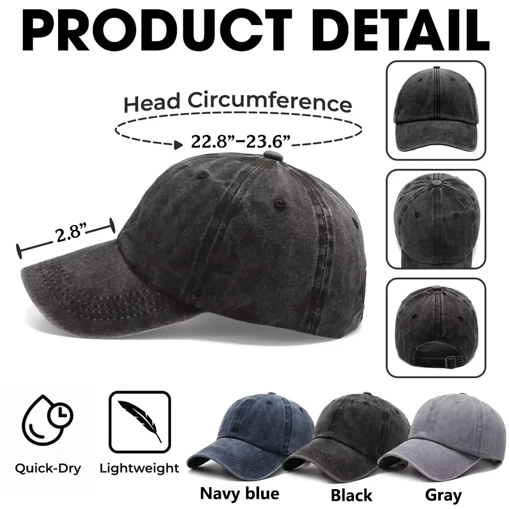 Personalized Washed Denim Baseball Cap for Dog & Cat Dads, Funny Cartoon Design, Casual Outdoor Wear, Unique Gift for Pet Lovers