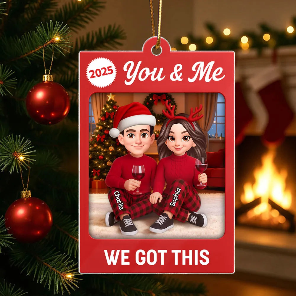 Personalized Acrylic Ornament for Couple – You & Me Christmas Decor, Cozy Cartoon Style, Unique Romantic Holiday Gift