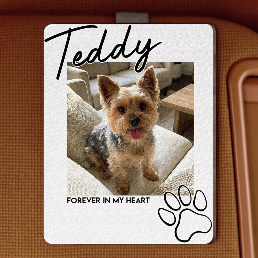 Personalized Wooden Car Visor Clip With Pet Photo and Memorial Quote, Warm Car Decor, Unique Gift for Dog Lovers