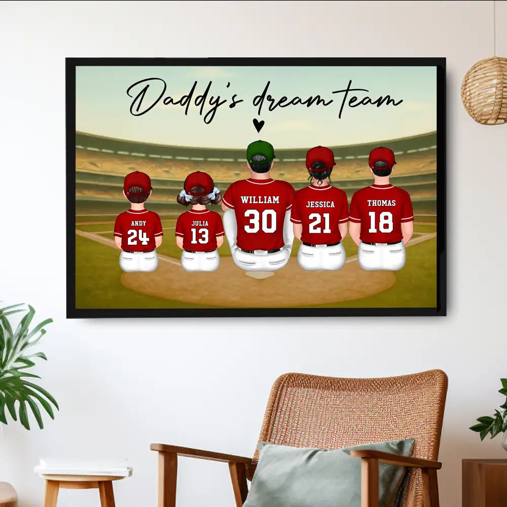 “Daddy’s Dream Team” Personalized Baseball Poster / Canvas – Home-Run Father’s Day Gift