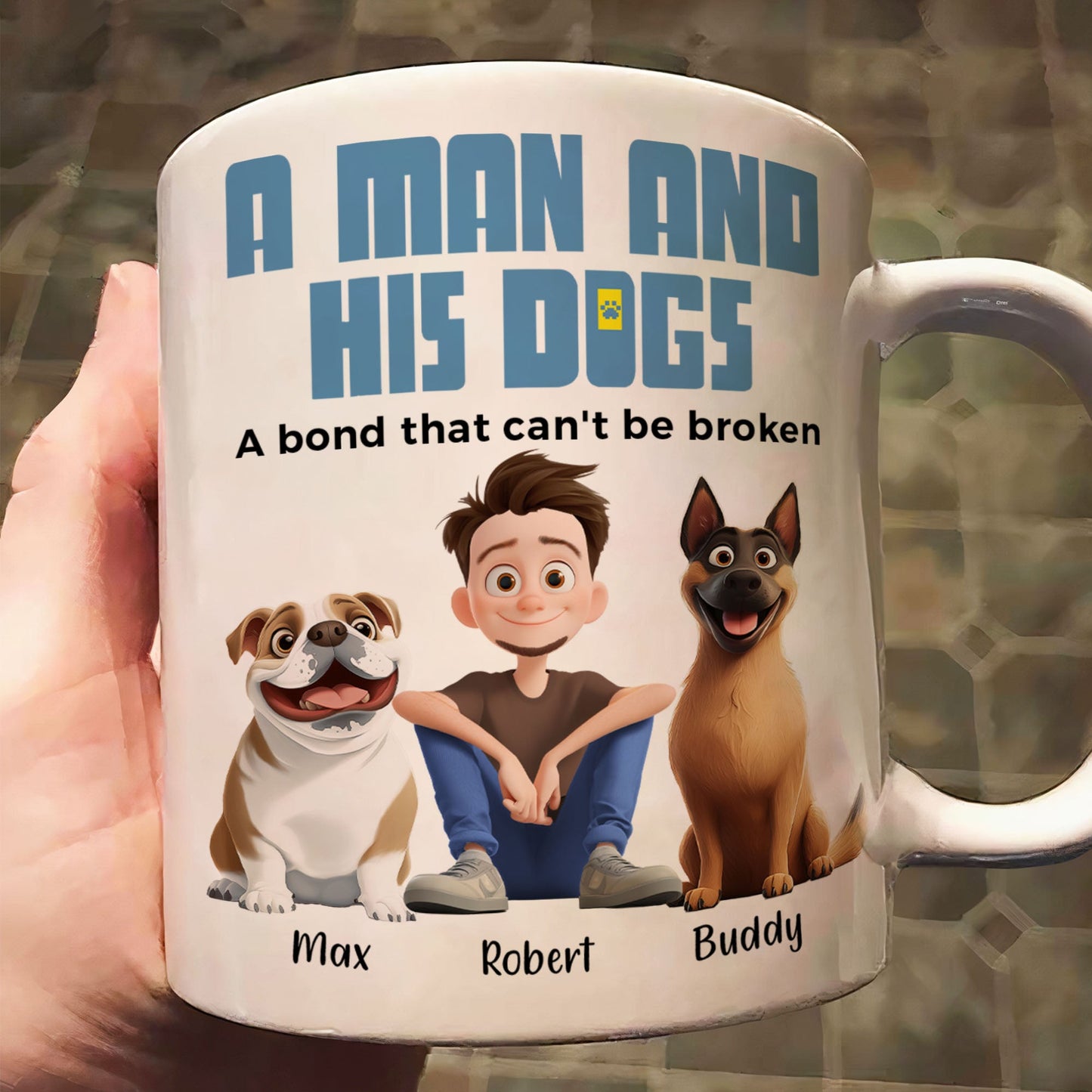 Heartwarming Pet-Themed Mug – Personalized 'A Man and His Dogs' Design, Ideal Gift for Dog Owners