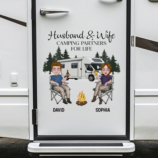 Personalized Camping Couple Sticker Decal, Custom Partners For Life RV Camper Gift for Husband & Wife