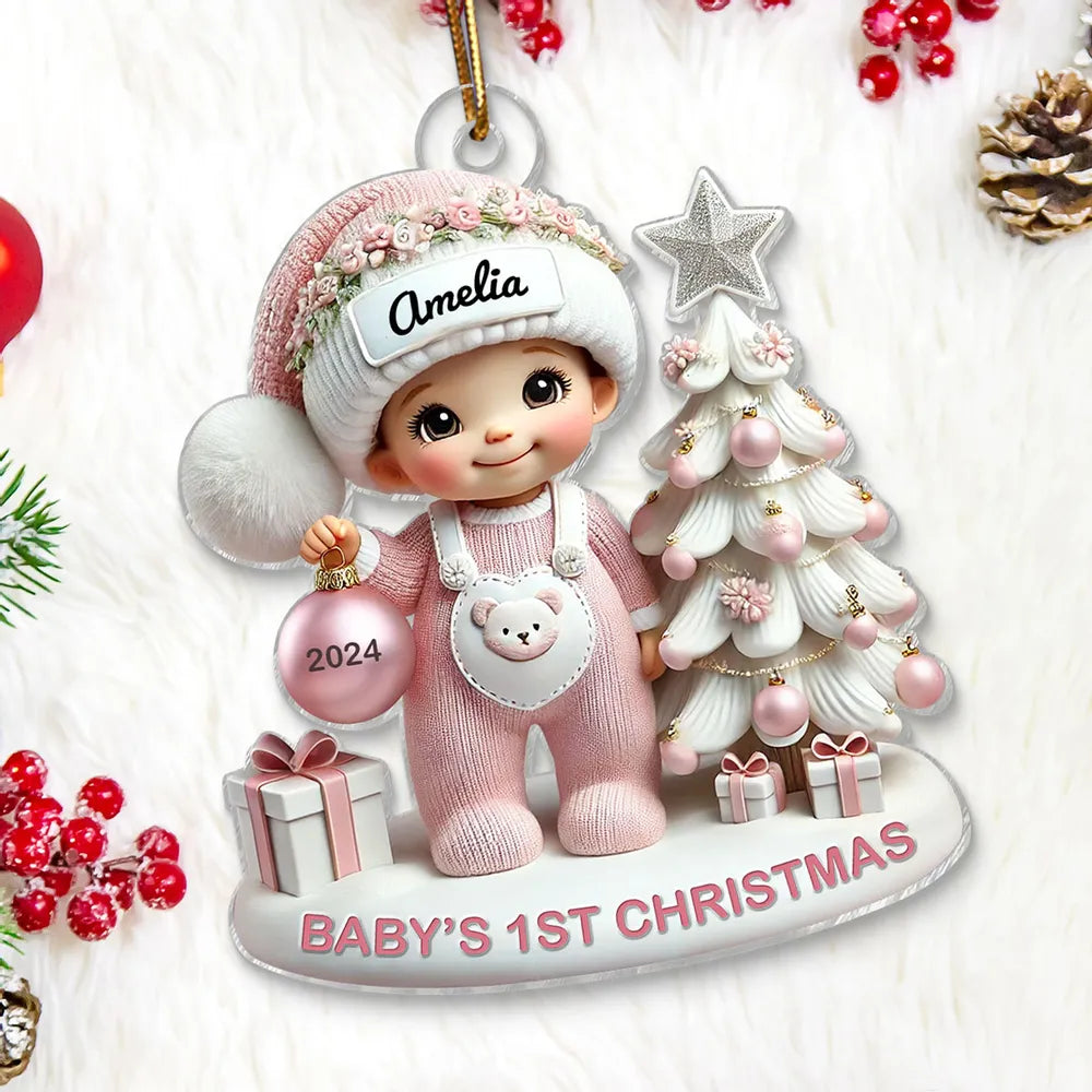 Personalized Acrylic Ornament for Baby's First Christmas – Cute Pastel Tree Design, Keepsake Holiday Decor & Unique New Baby Gift