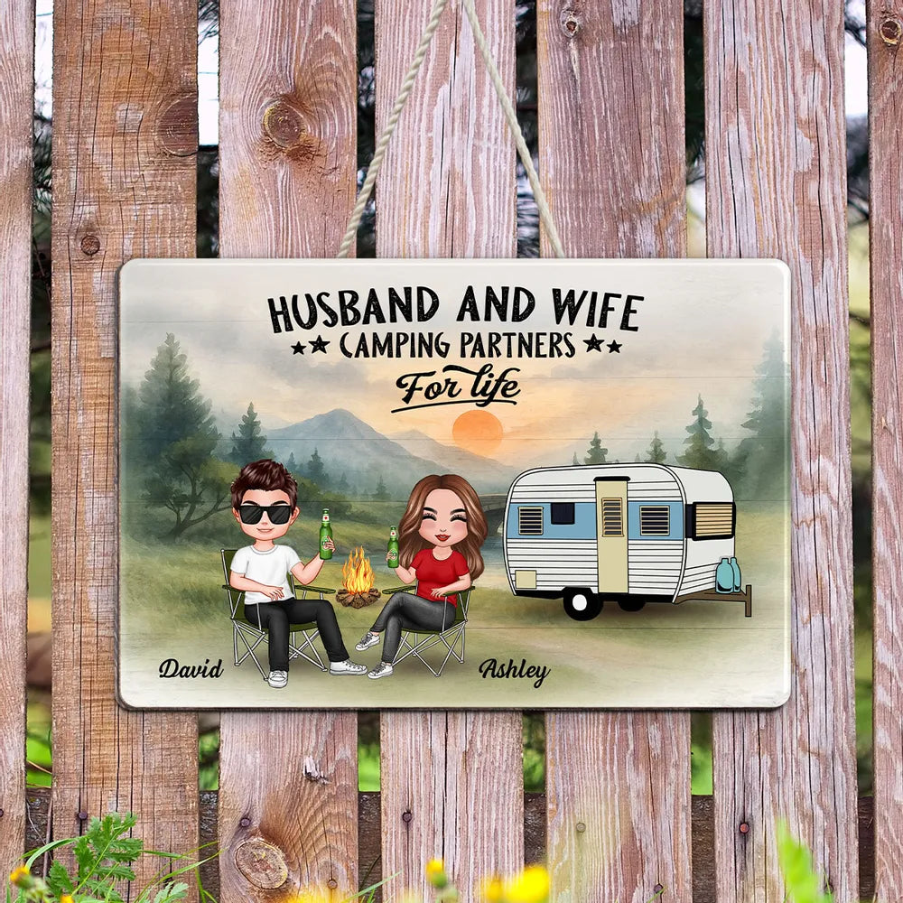 Camping Husband and Wife Custom Wooden Sign – “Family for Life” Personalized Home Decor