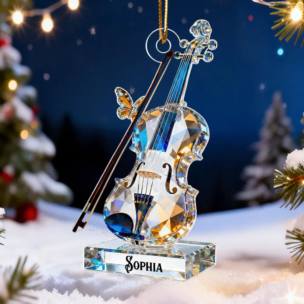 Custom Violin Acrylic Ornament in Sparkly Blue Tones for Holiday Celebration - Meaningful Music Gift That Stands Out