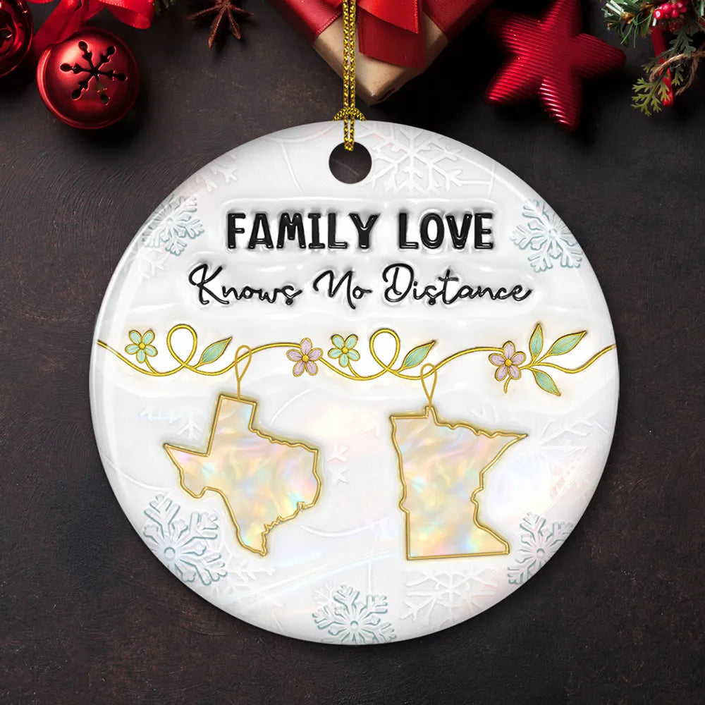 Round Ceramic Ornament with Family Love Theme, Christmas Keepsake, Gift-Ready Holiday Accent