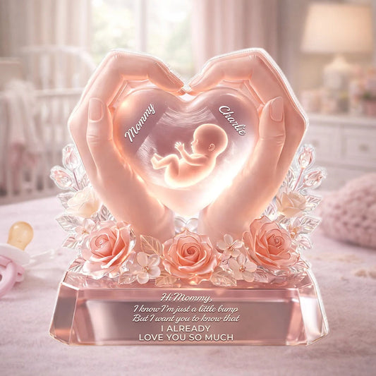 Personalized Shaped Acrylic Block Plaque with Baby Bump Love Quote, Sweet Nursery Shelf Decor, Unique Gift for Mom