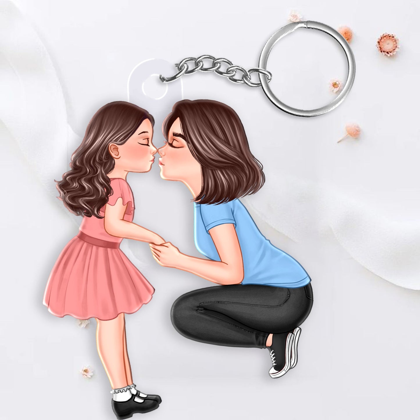 Heartfelt Mother-Daughter Kiss – Custom Acrylic Keychain, Sentimental Gift for Mother or Daughter