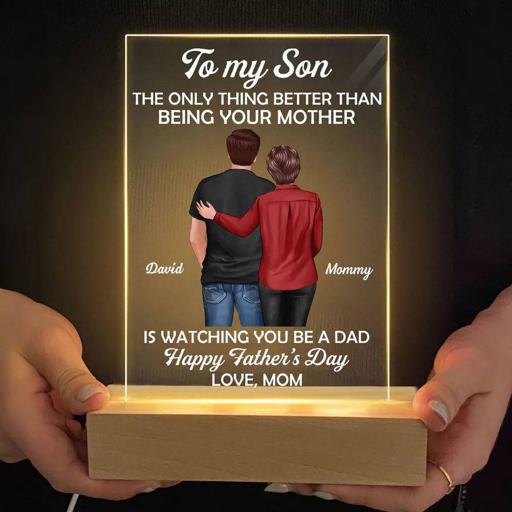 "To My Son - LED Or Acrylic Or Wooden Plaque Heartfelt Gift for Father's Day from Mom - Personalized Warm LED Night Light"