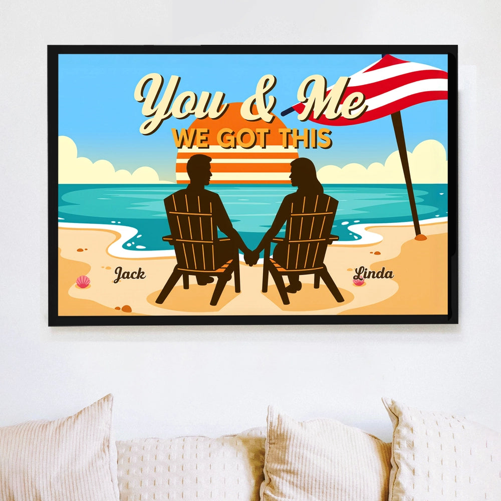 Vintage Style Poster with Couples on the Beach Emotional Wall Art Gift-Ready