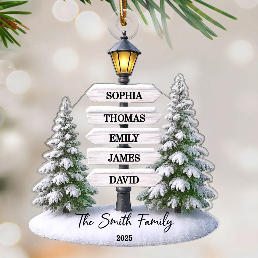 Family Name Tree Sign Acrylic Ornament – Personalized Christmas Decoration