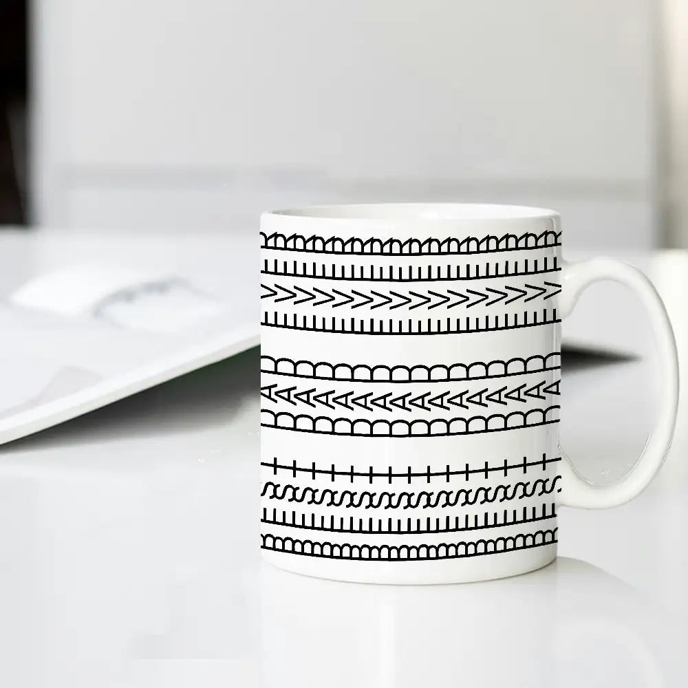 Creative Father’s Day Mug – Abstract Text Pattern Design in White Ceramic Style