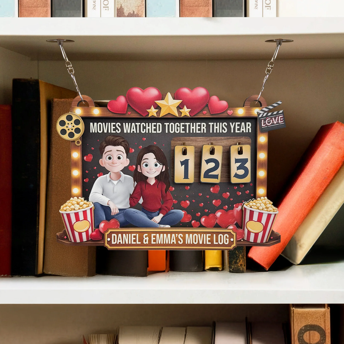 Movies Watched Together This Year Wooden Hanging Tracker, Cute Couple Movie Log Wall Decor, Creative Gift